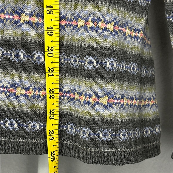 Talbots Petites Fairisle Henley Gray and Pink Patterned Women's Sweater SP - Picture 10 of 10